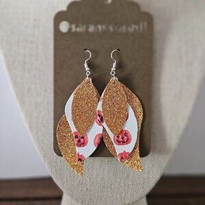 HALLOWEEN Earrings, Handmade, 3 Inches long,  Set #1 Faux Leather